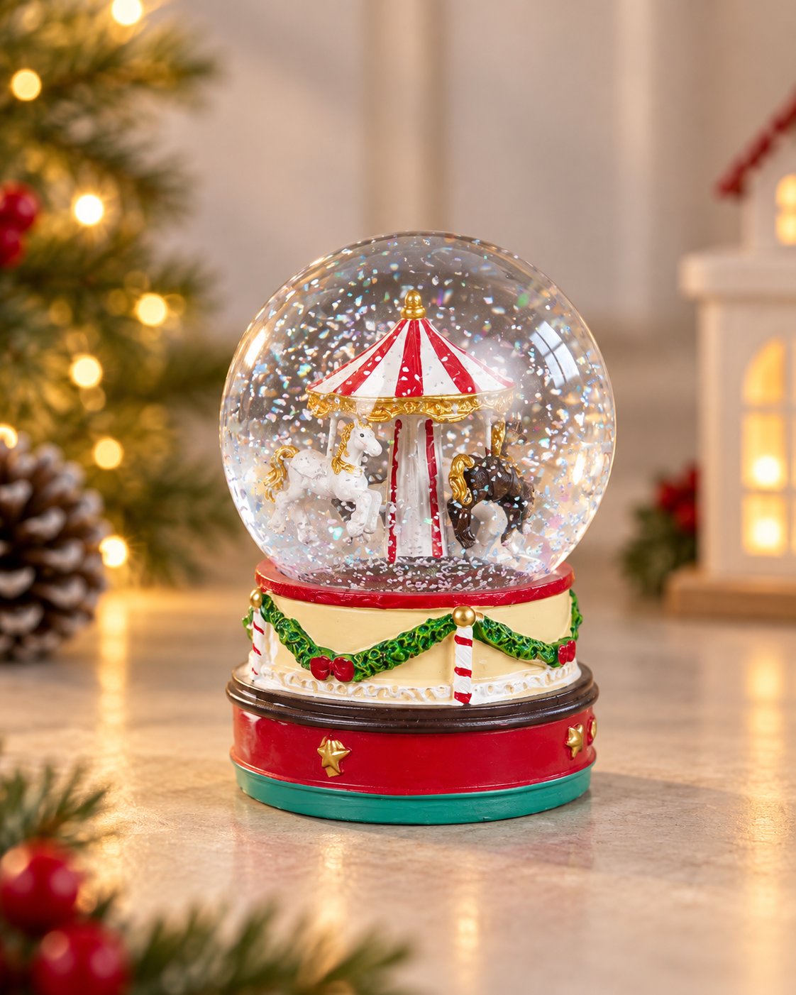 THD812 Christmas Carousel Snow Globe