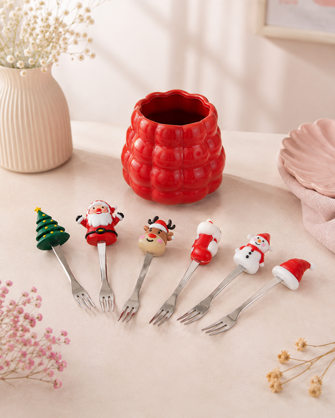 TT242 Christmas Forks with Red Bubble Vase Holder