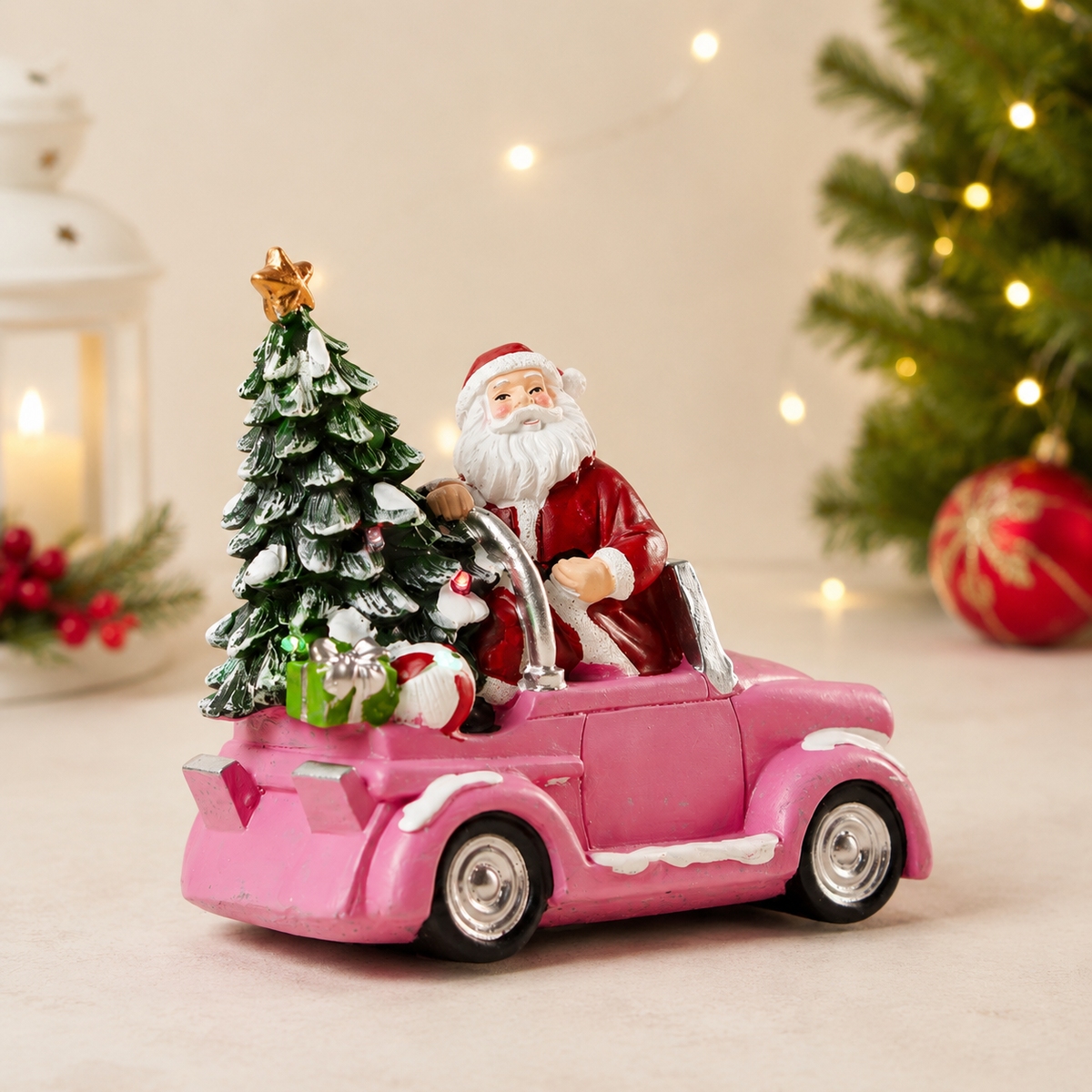 THD320 Christmas Santa Car Figurine with Christmas Tree