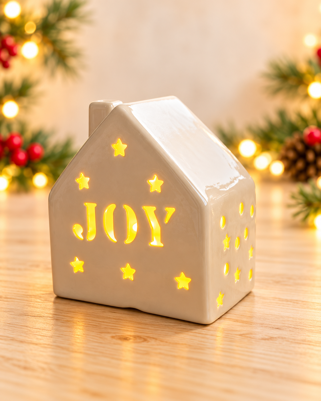 THD511 Ceramic Glowing Joy Cottage Christmas Décor