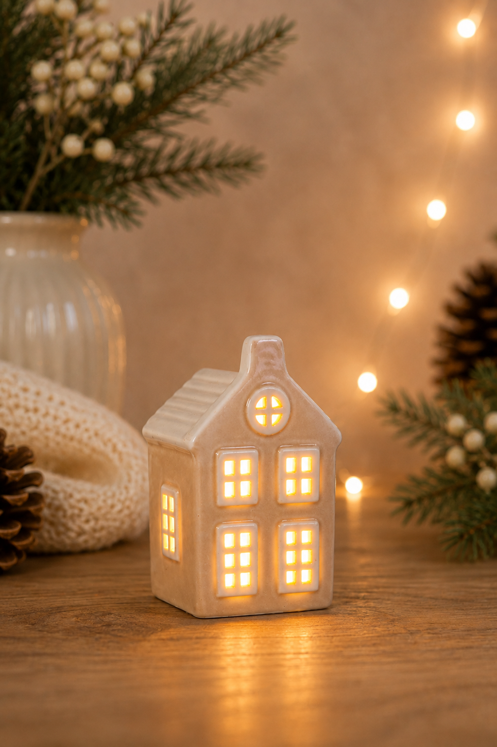 THD562 Cream Ceramic House Lantern