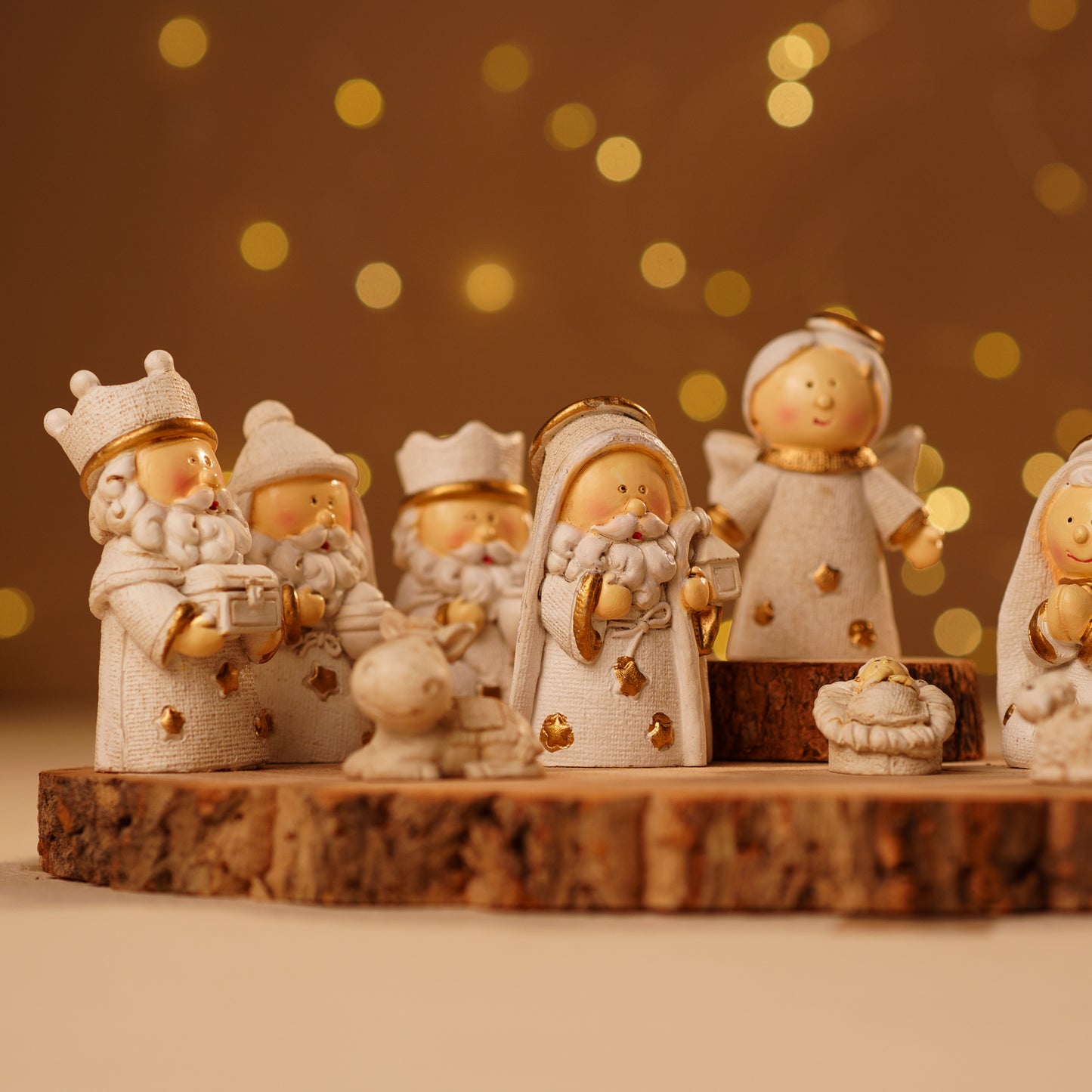 THD425 CREAM SET WITH OVAL WOODEN LOG