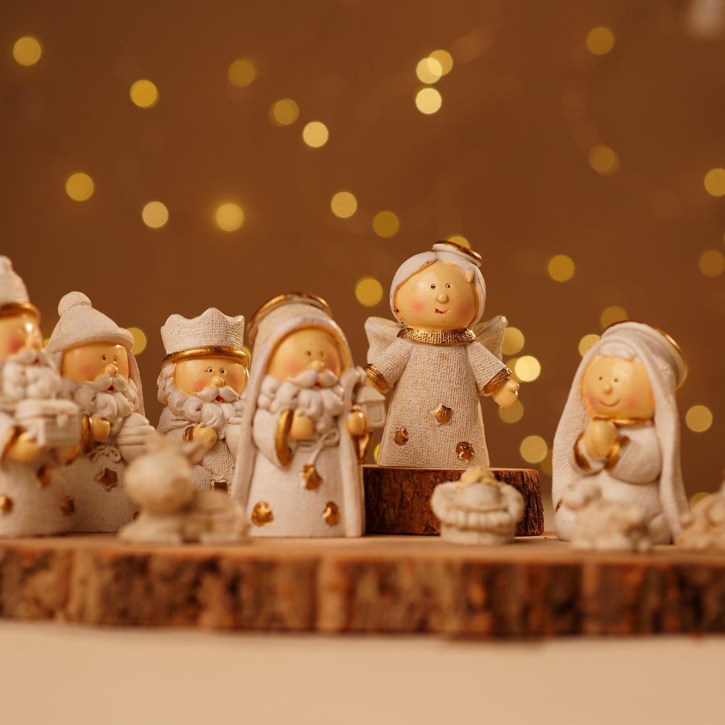 THD425 CREAM SET WITH OVAL WOODEN LOG