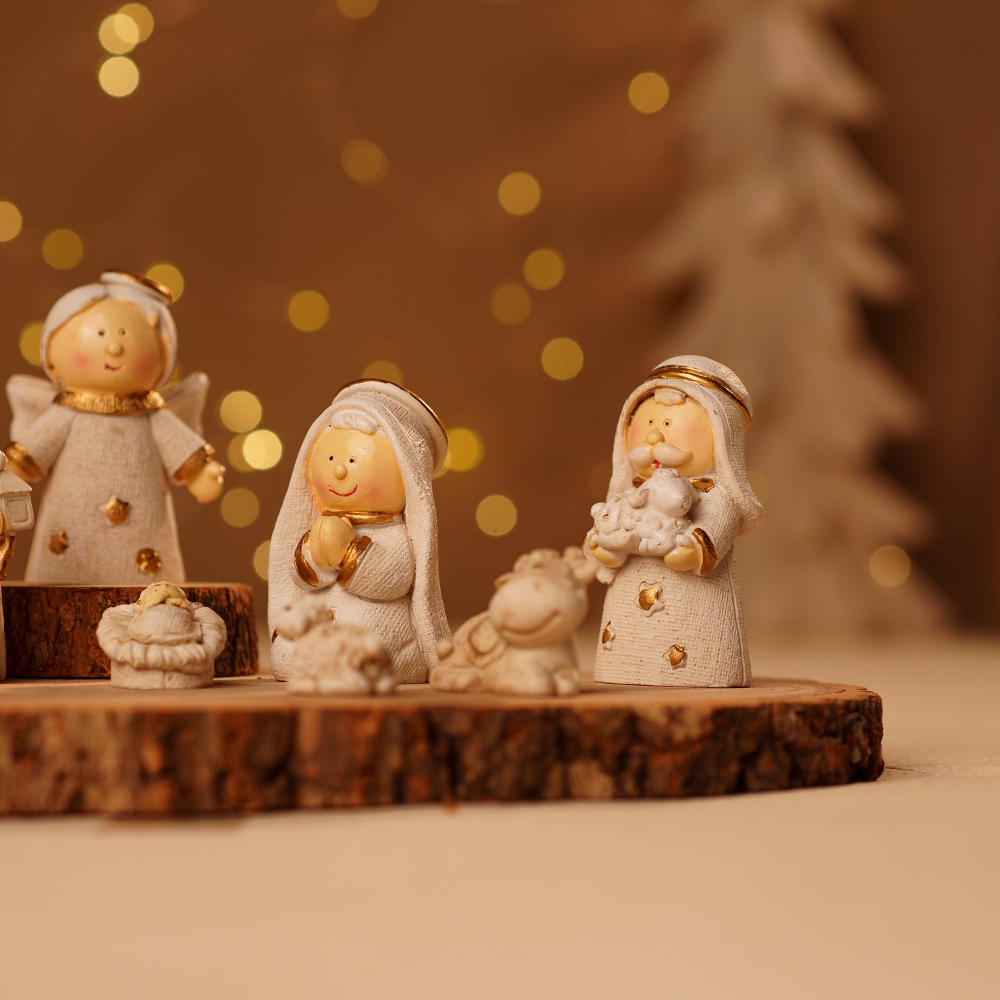 THD425 CREAM SET WITH OVAL WOODEN LOG