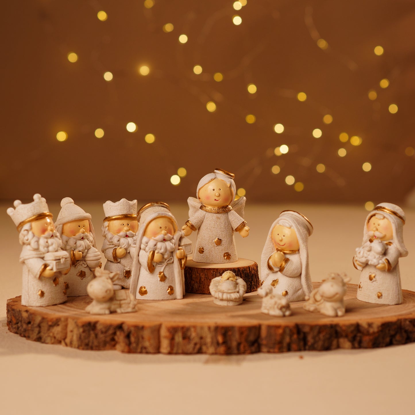 THD425 CREAM SET WITH OVAL WOODEN LOG