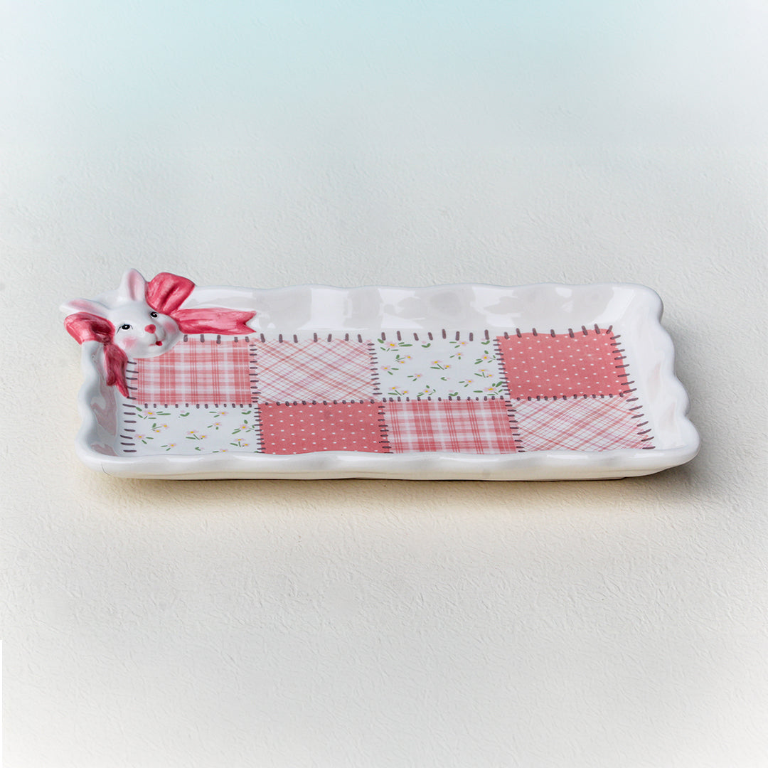 EASTER BUNNY PATCHWORK CERAMIC SERVING PLATTER