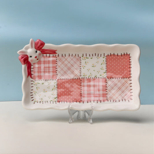EASTER BUNNY PATCHWORK CERAMIC SERVING PLATTER