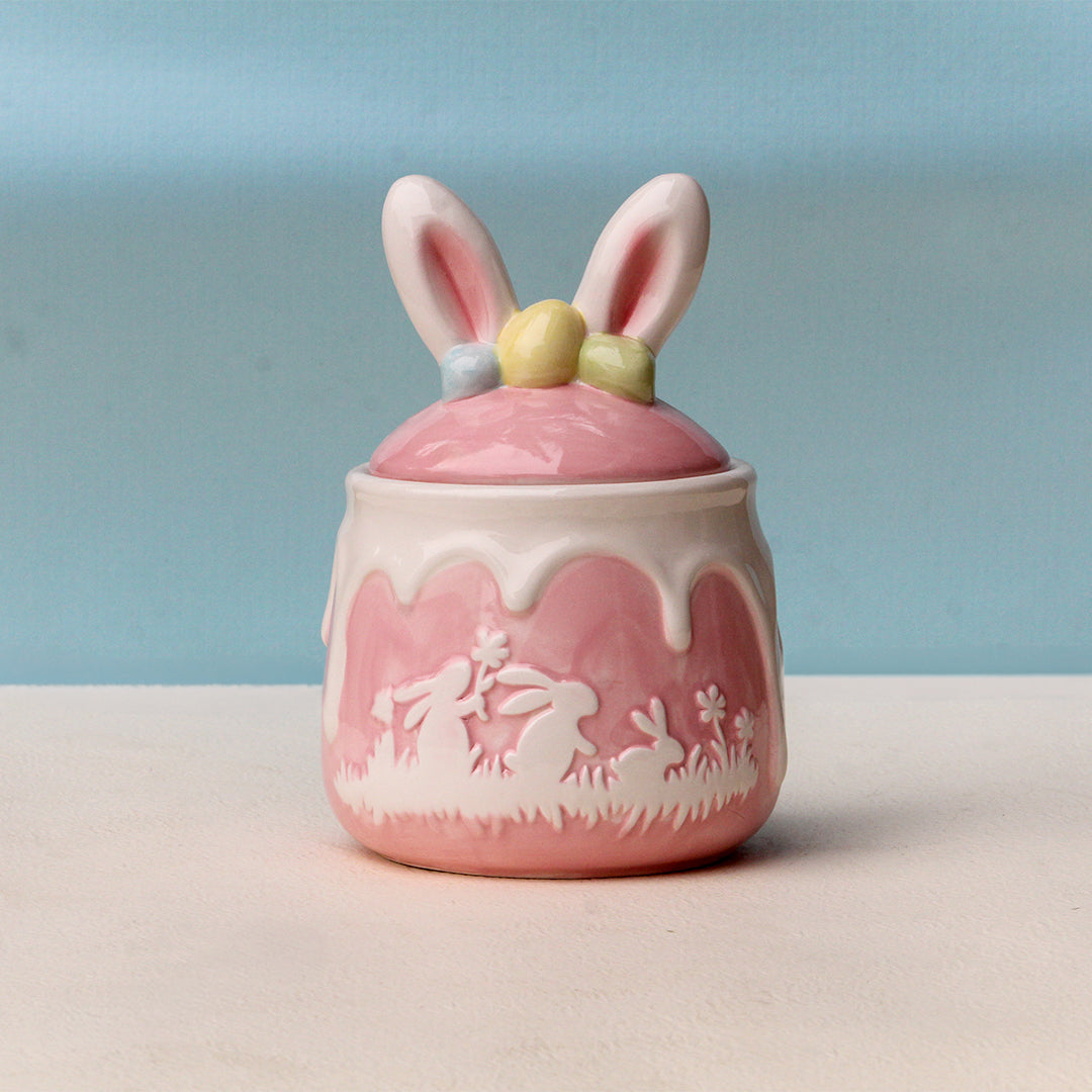 EASTER BUNNY CERAMIC TREAT JAR WITH LID