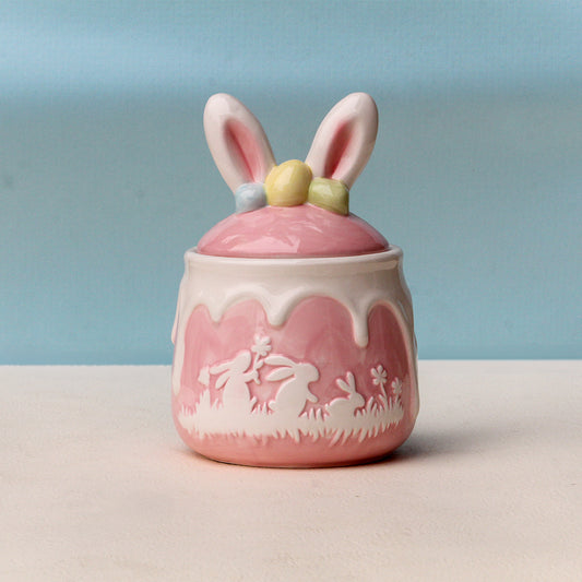 EASTER BUNNY CERAMIC TREAT JAR WITH LID