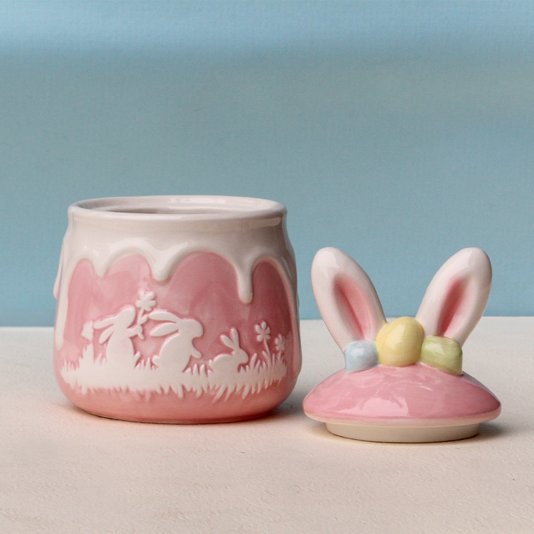 EASTER BUNNY CERAMIC TREAT JAR WITH LID