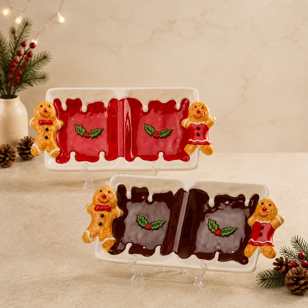 THD276 Gingerbread Christmas Rectangular Serving Platter