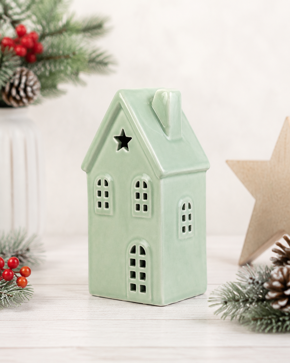 THD1018 Glossy Ceramic House T-Light Holder