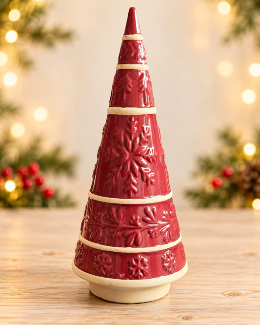 THD603a Red Ceramic Christmas Tree – Decorative Tabletop Ornament