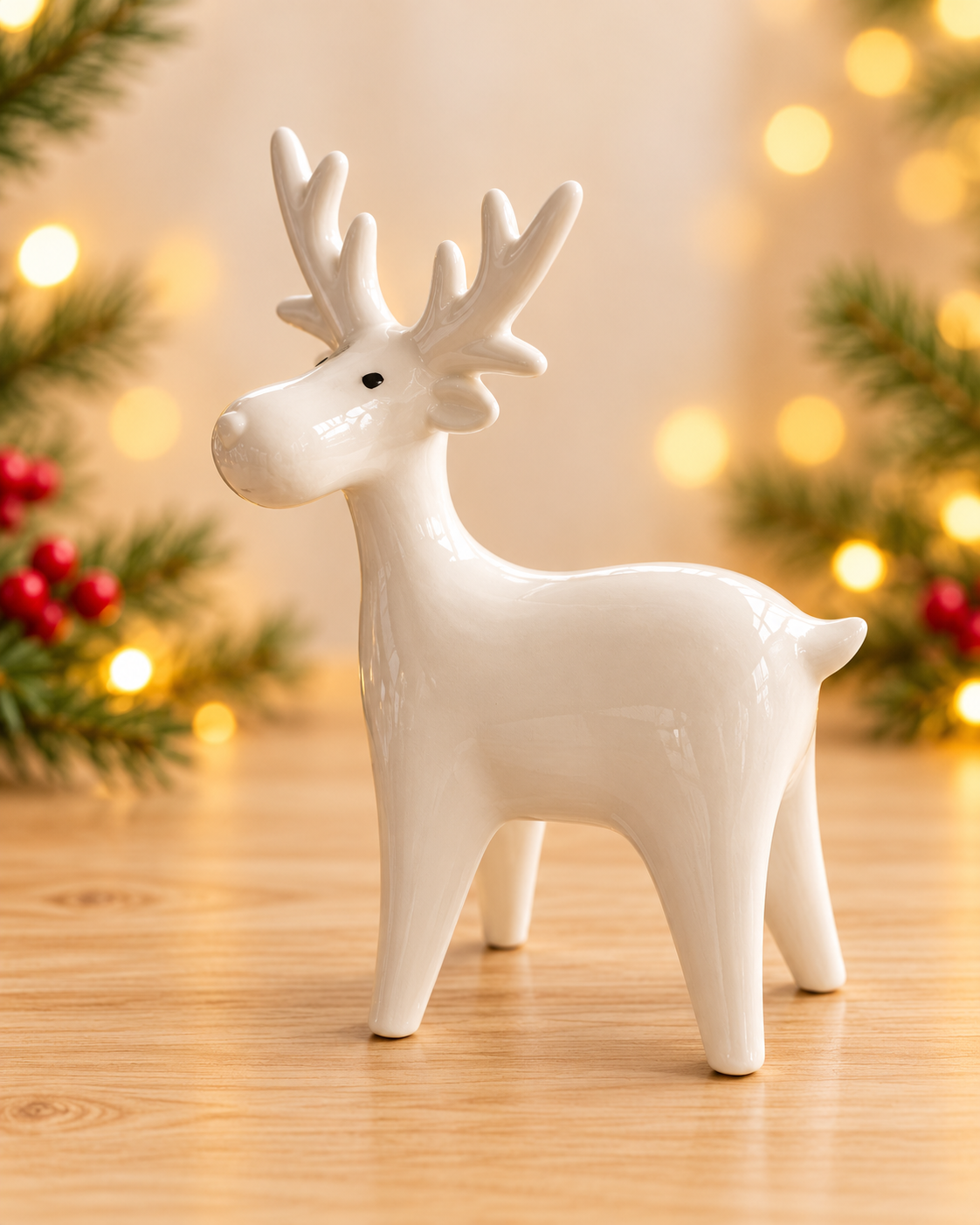 THD538  Glossy Ceramic Reindeer Christmas Décor