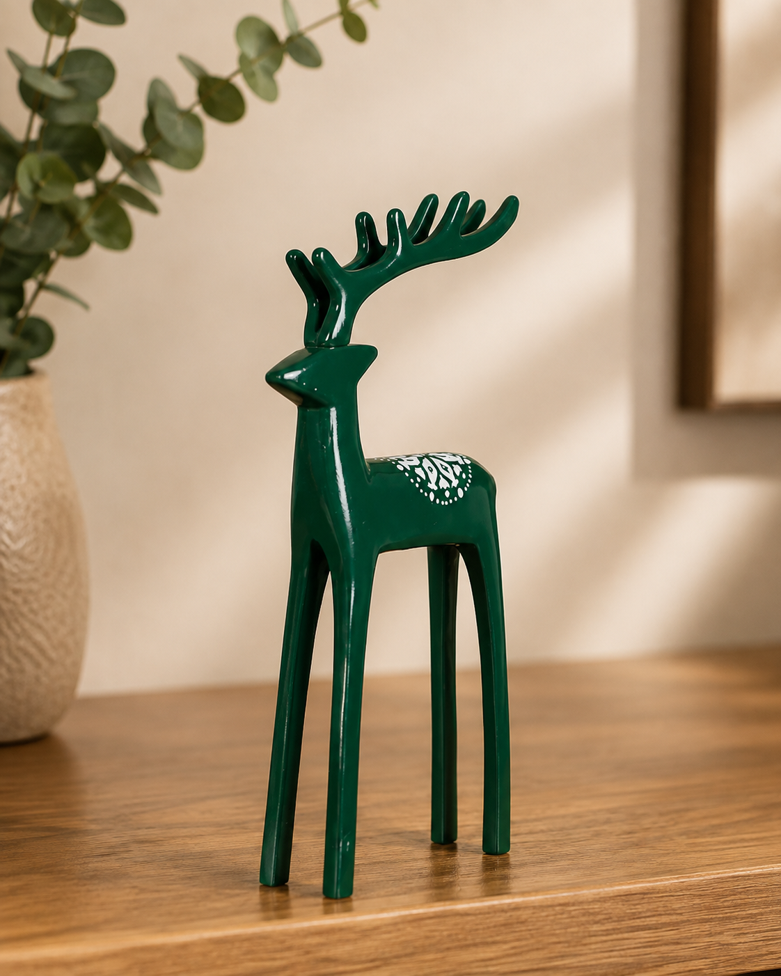 THD504 Glossy Green Ceramic Reindeer Christmas Tabletop Décor