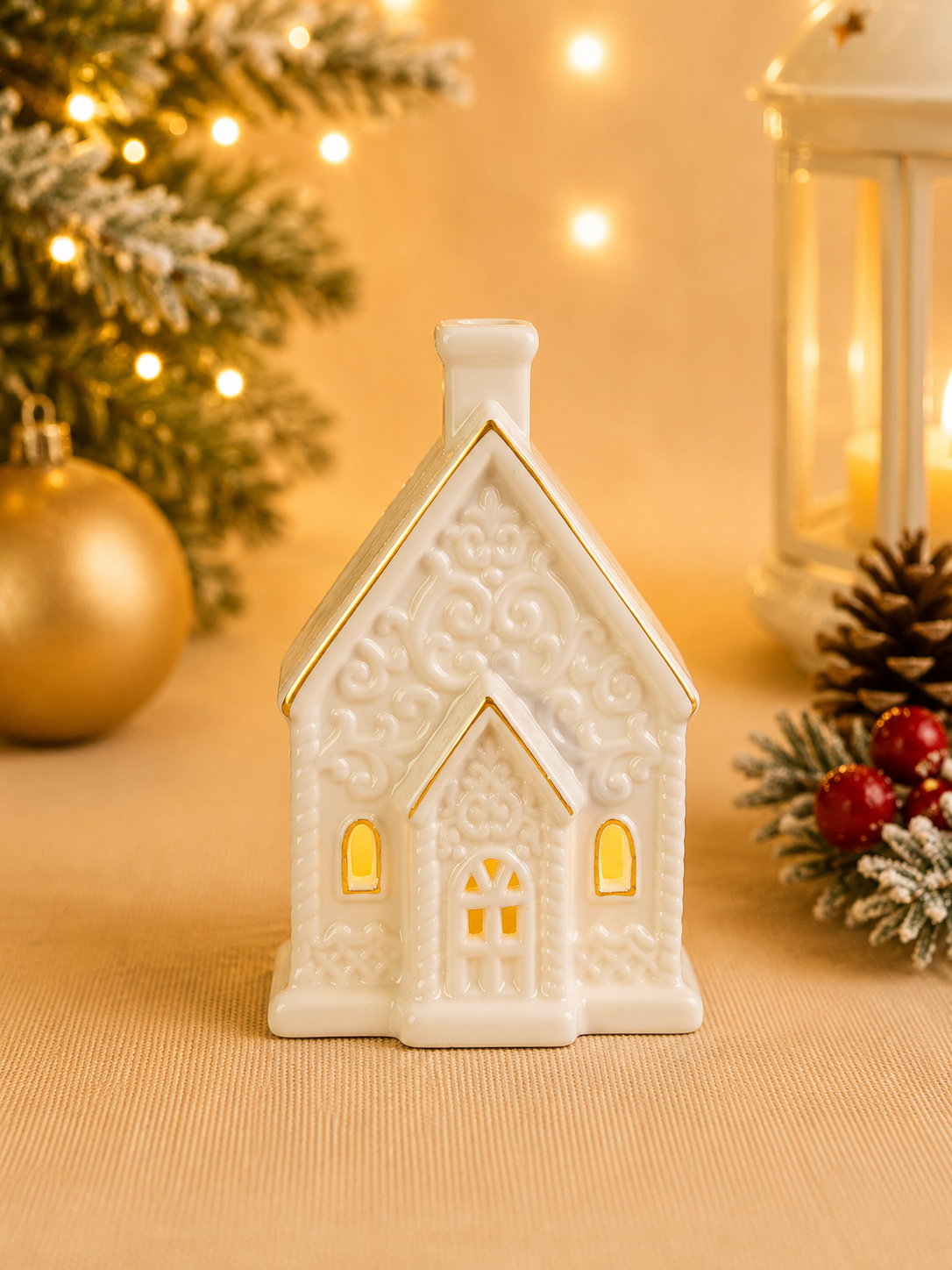THD790 Glowing Ceramic Christmas House Lantern