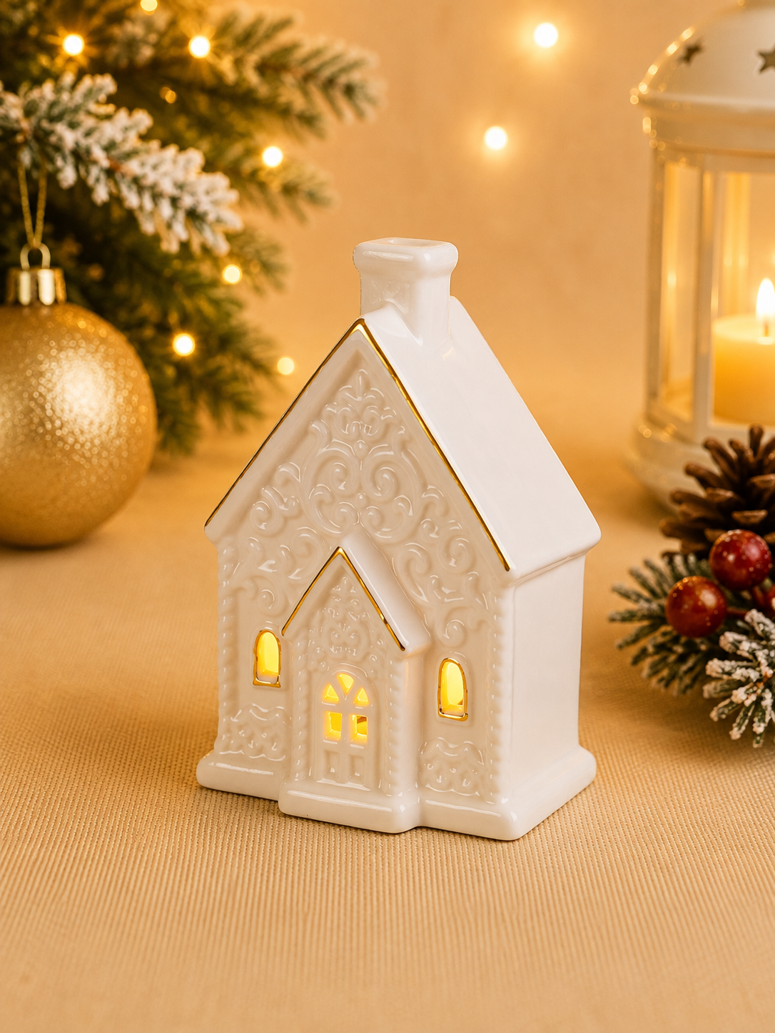 THD790 Glowing Ceramic Christmas House Lantern