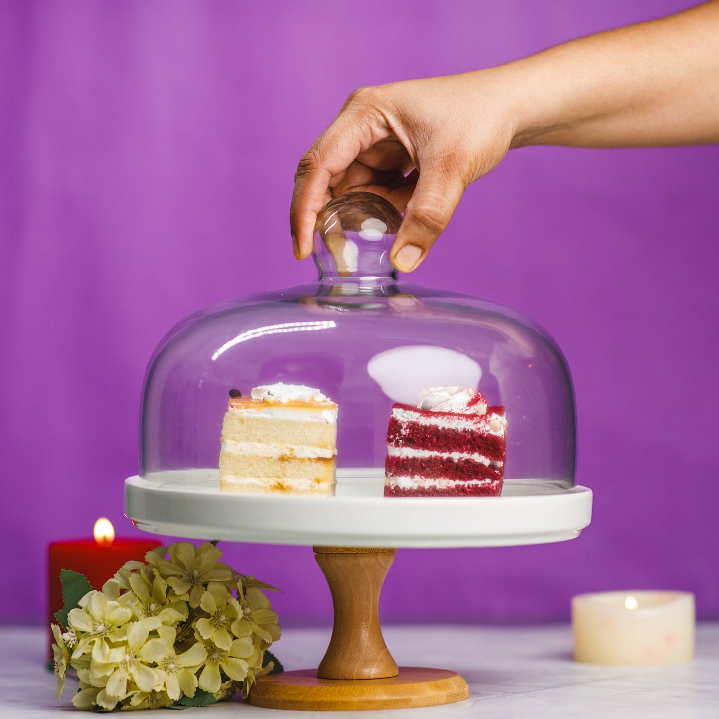 MA33 CERAMIC CAKE STAND WITH GLASS GOME