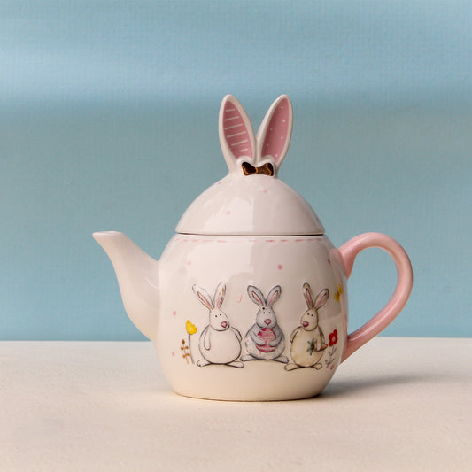 EASTER BUNNY CERAMIC TEAPOT WITH BUNNY EAR LID