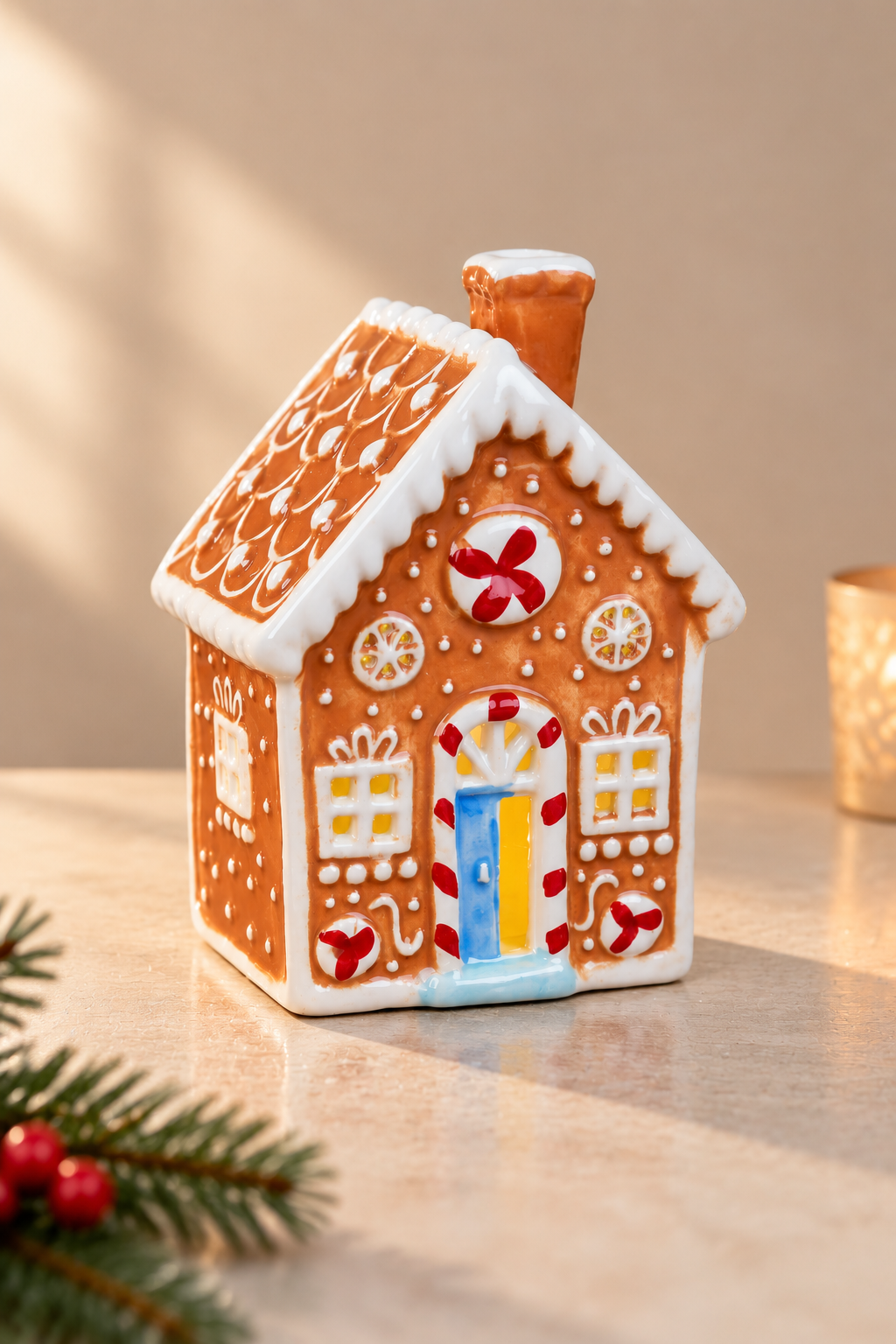 THD782 Lighted Gingerbread Christmas House Table Top Decoration
