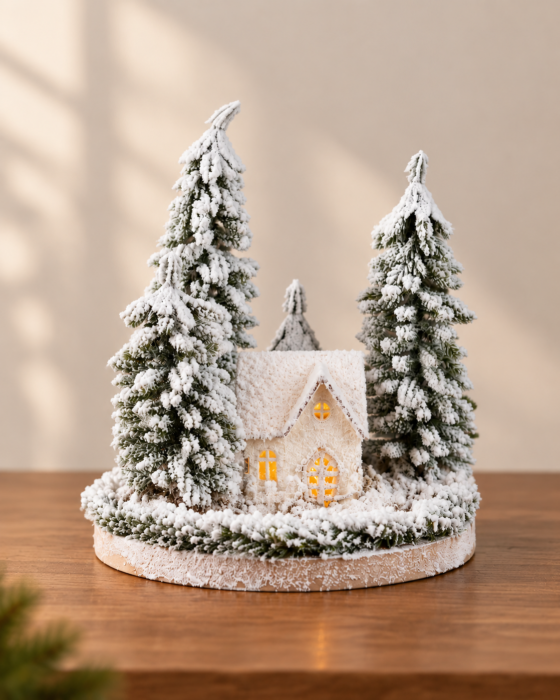 THD750 Lighted Snowy Christmas Village Table Top Decoration with Pine Trees