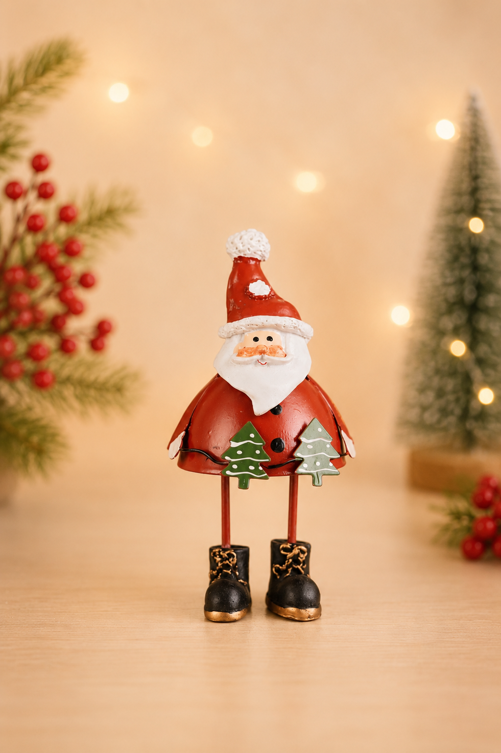 THD989 Metal Santa Claus Christmas Figurine with Christmas Trees