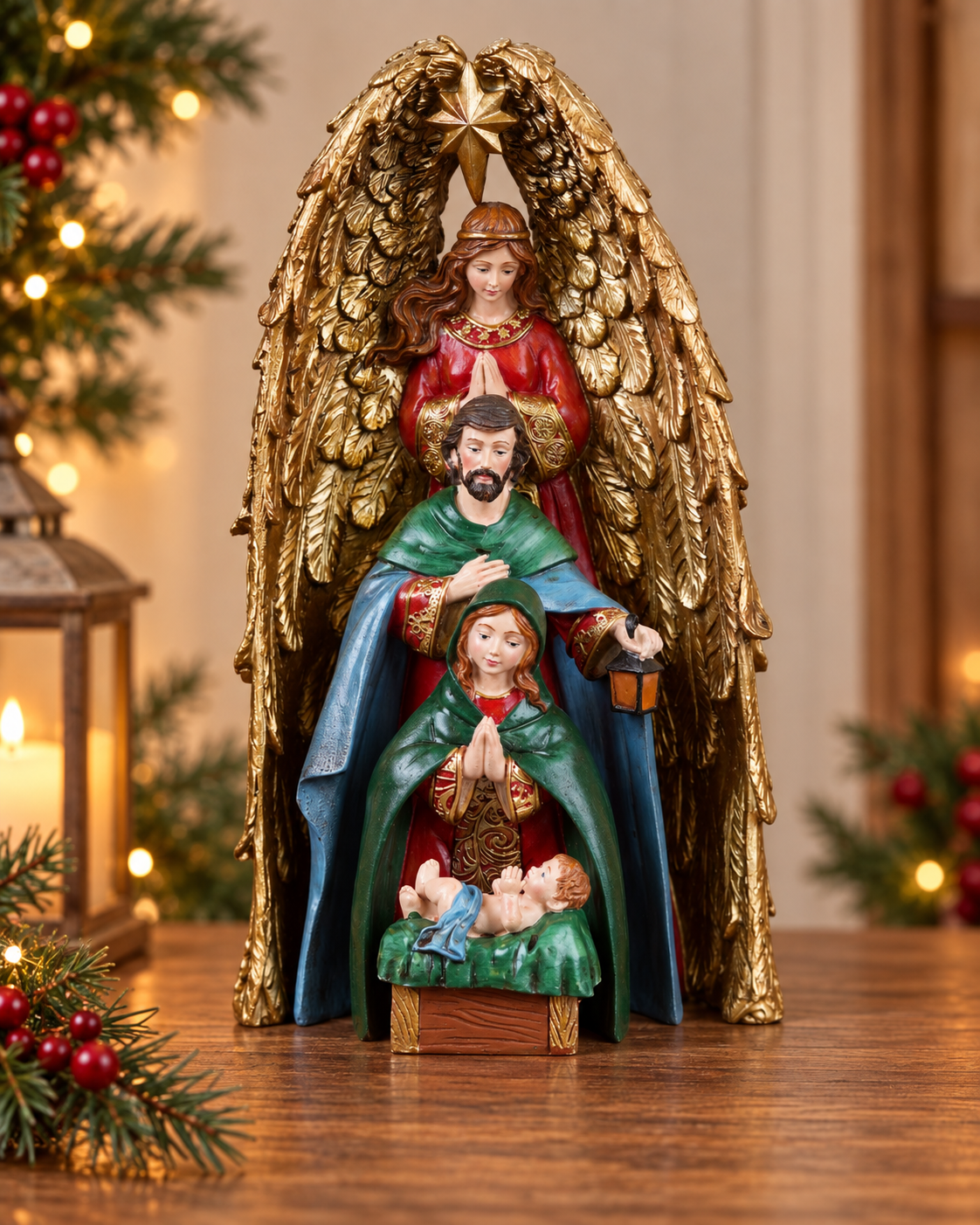 THD934 Premium Resin Holy Family Nativity Set with Angel