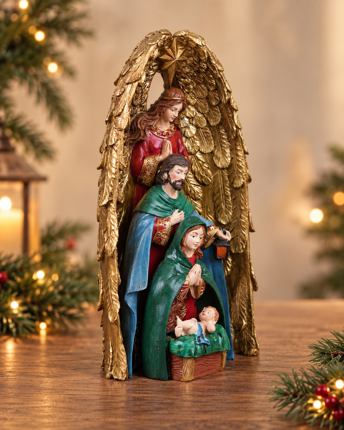 THD934 Premium Resin Holy Family Nativity Set with Angel