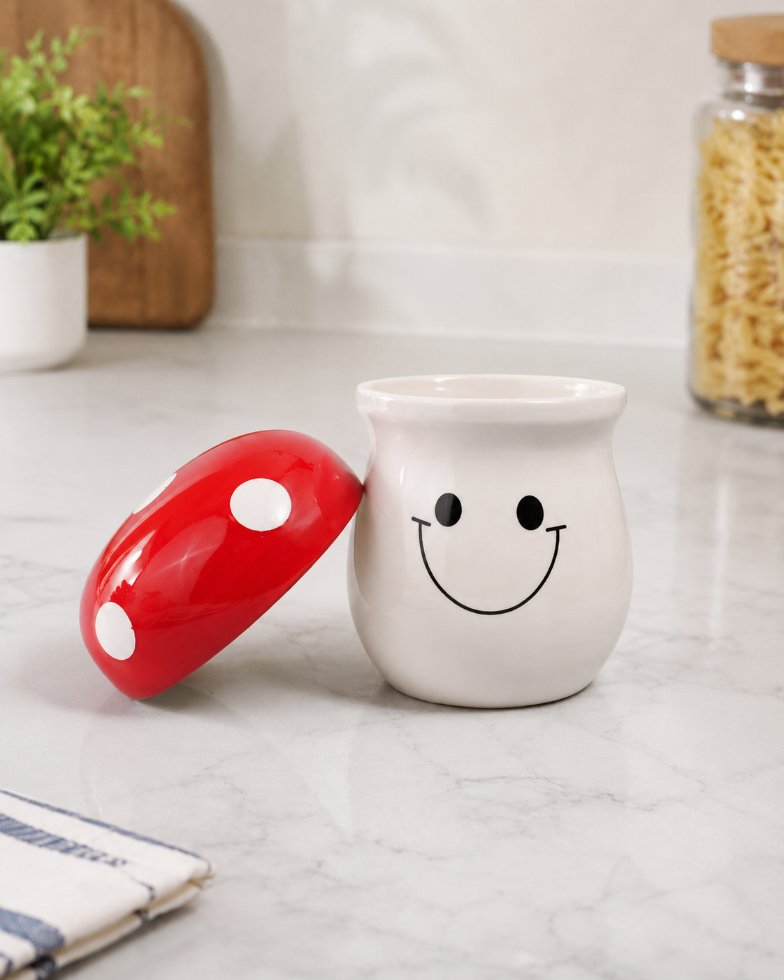 TT - 026 Cute Mushroom Ceramic Canister Set with Wooden Tray