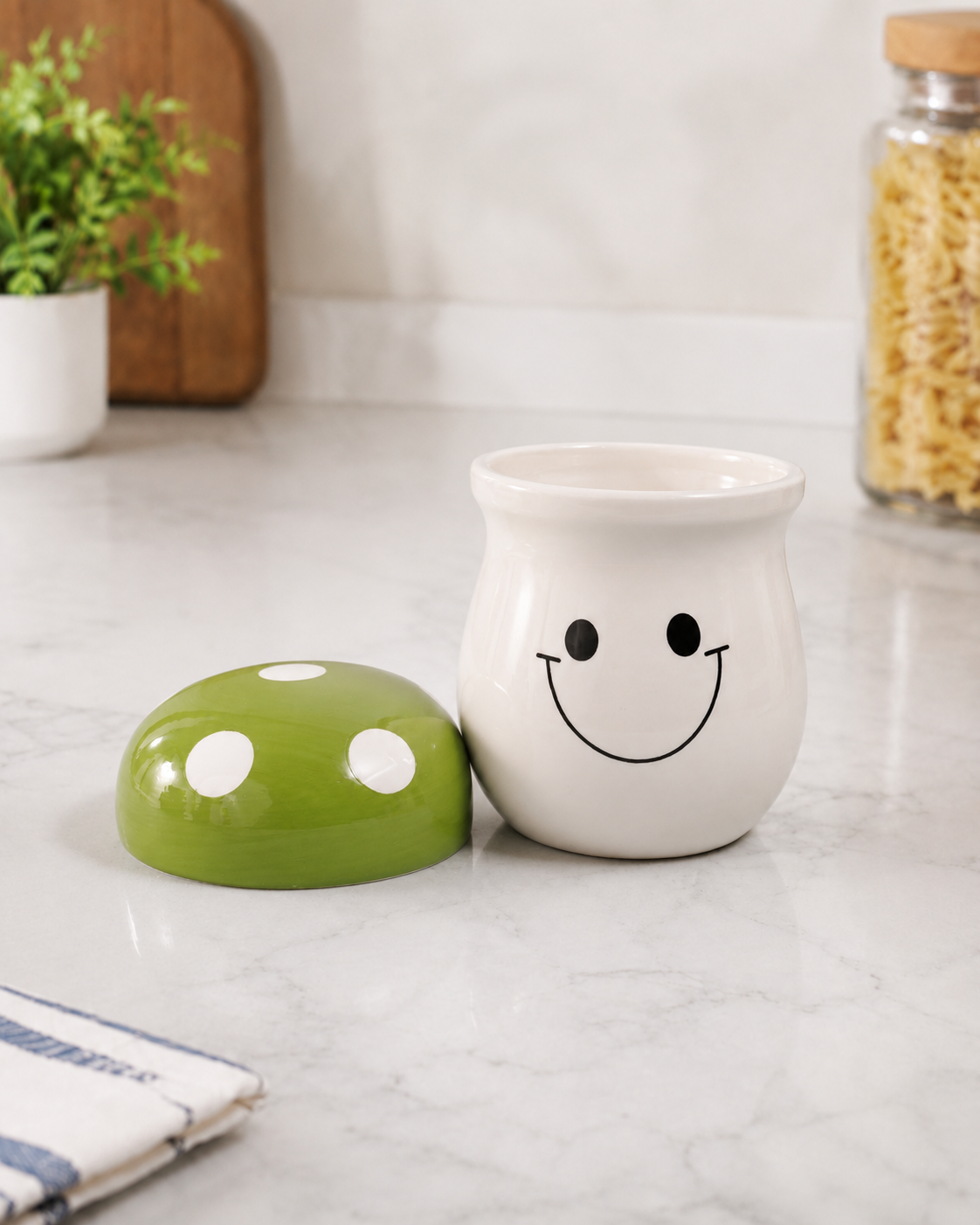 TT - 026 Cute Mushroom Ceramic Canister Set with Wooden Tray