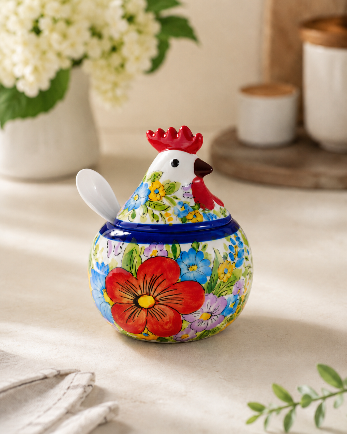 TT-251 Ceramic Chicken Condiment Jar with Spoon