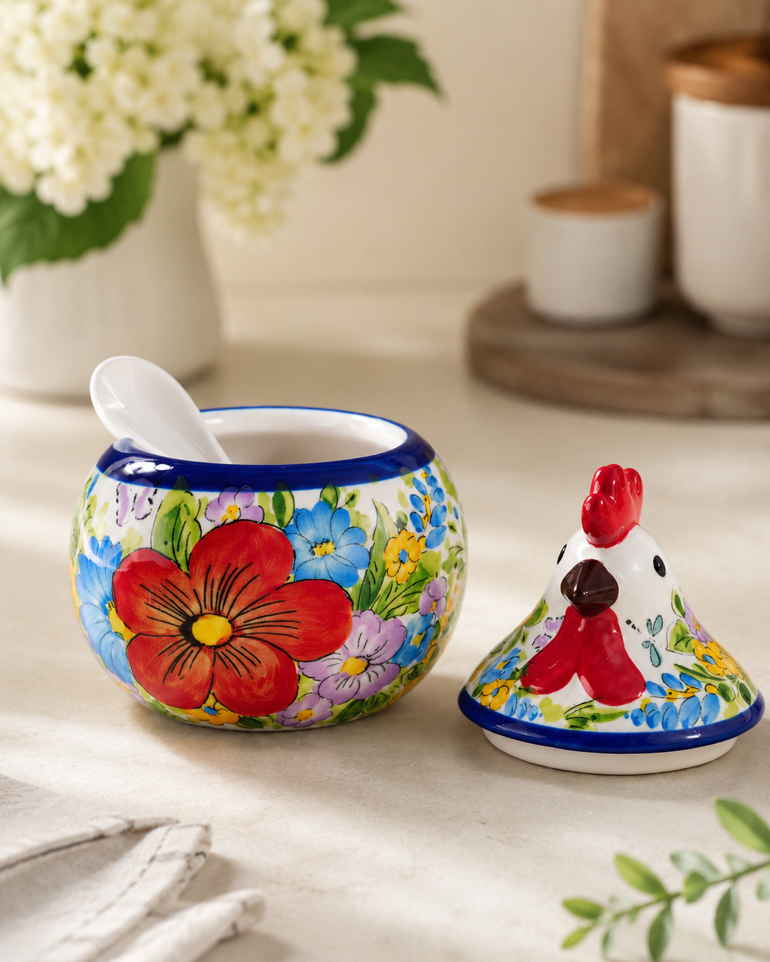 TT-251 Ceramic Chicken Condiment Jar with Spoon