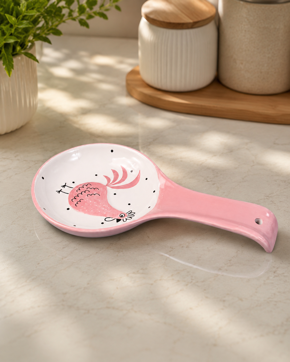 TT-238 Ceramic Spoon Rest with Chicken Design