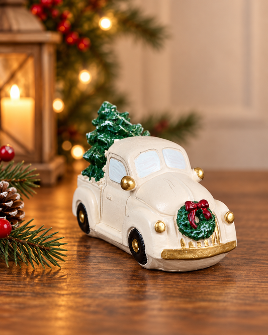 THD938 Vintage White Christmas Pickup Truck with Tree