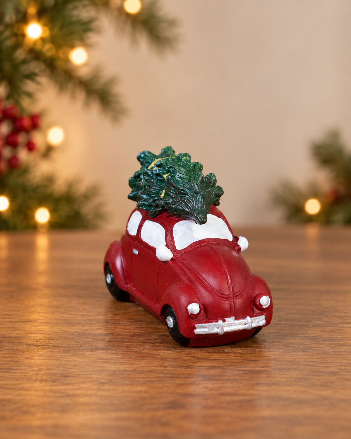 THD938 Vintage Red Christmas Car with Tree
