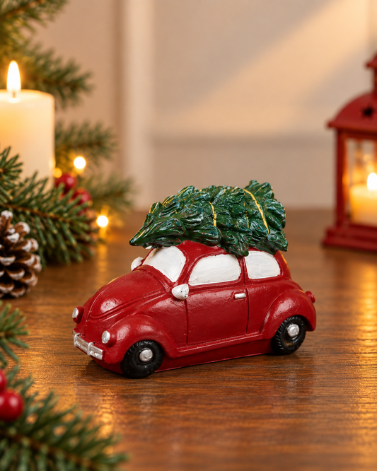 THD938 Vintage Red Christmas Car with Tree