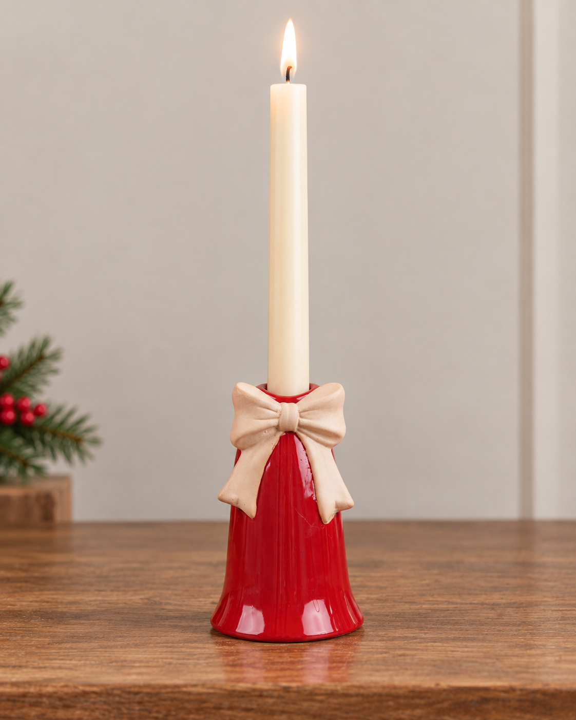 THD945 Glossy Red Christmas Bell with Bow