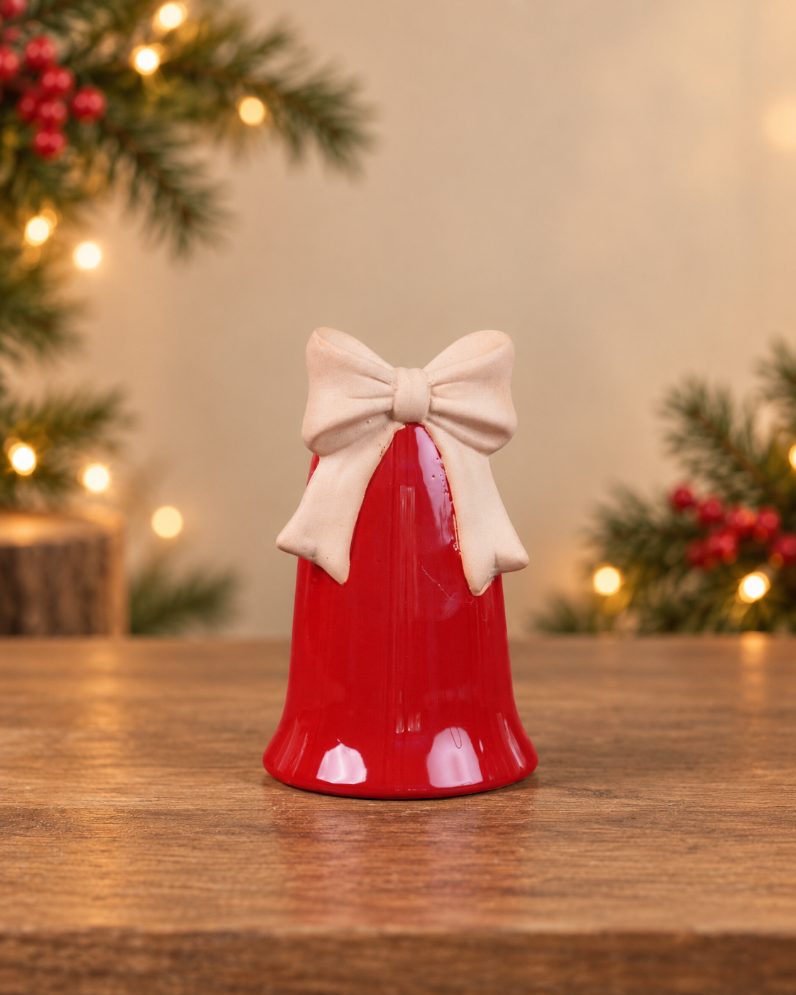 THD945 Glossy Red Christmas Bell with Bow