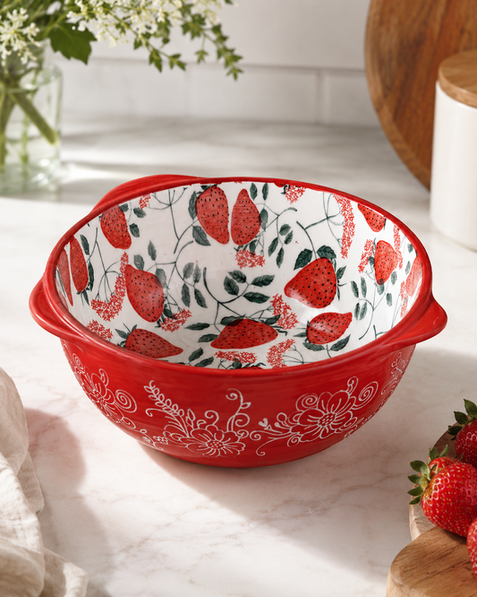 DD-162 Strawberry Garden Ceramic Serving Bowl