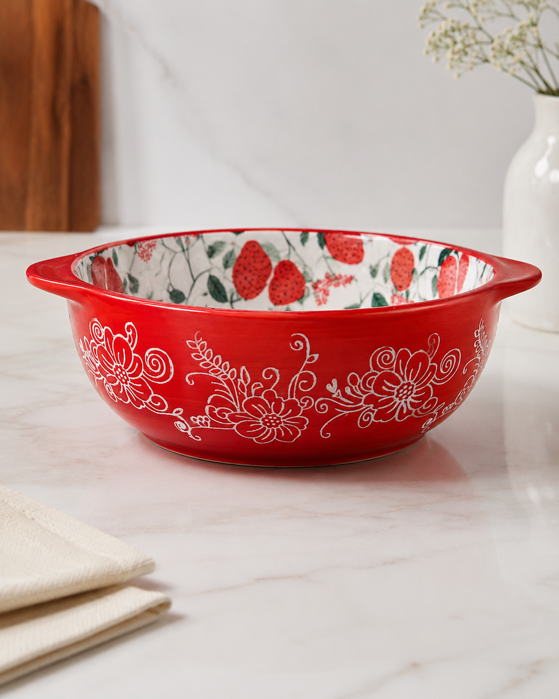 DD-162 Strawberry Garden Ceramic Serving Bowl