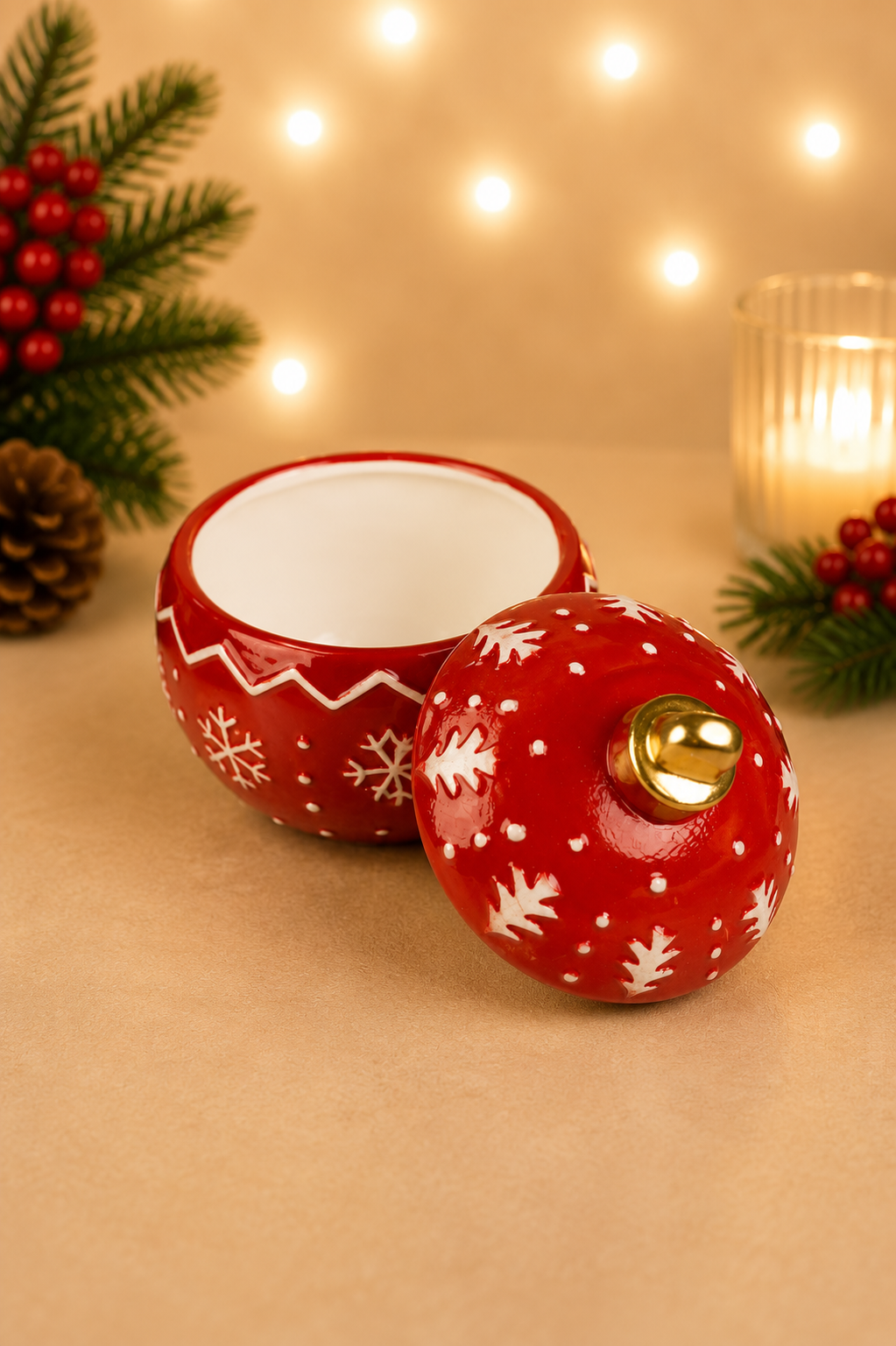 THD882 Red Christmas Snowflake Trinket Box with Lid