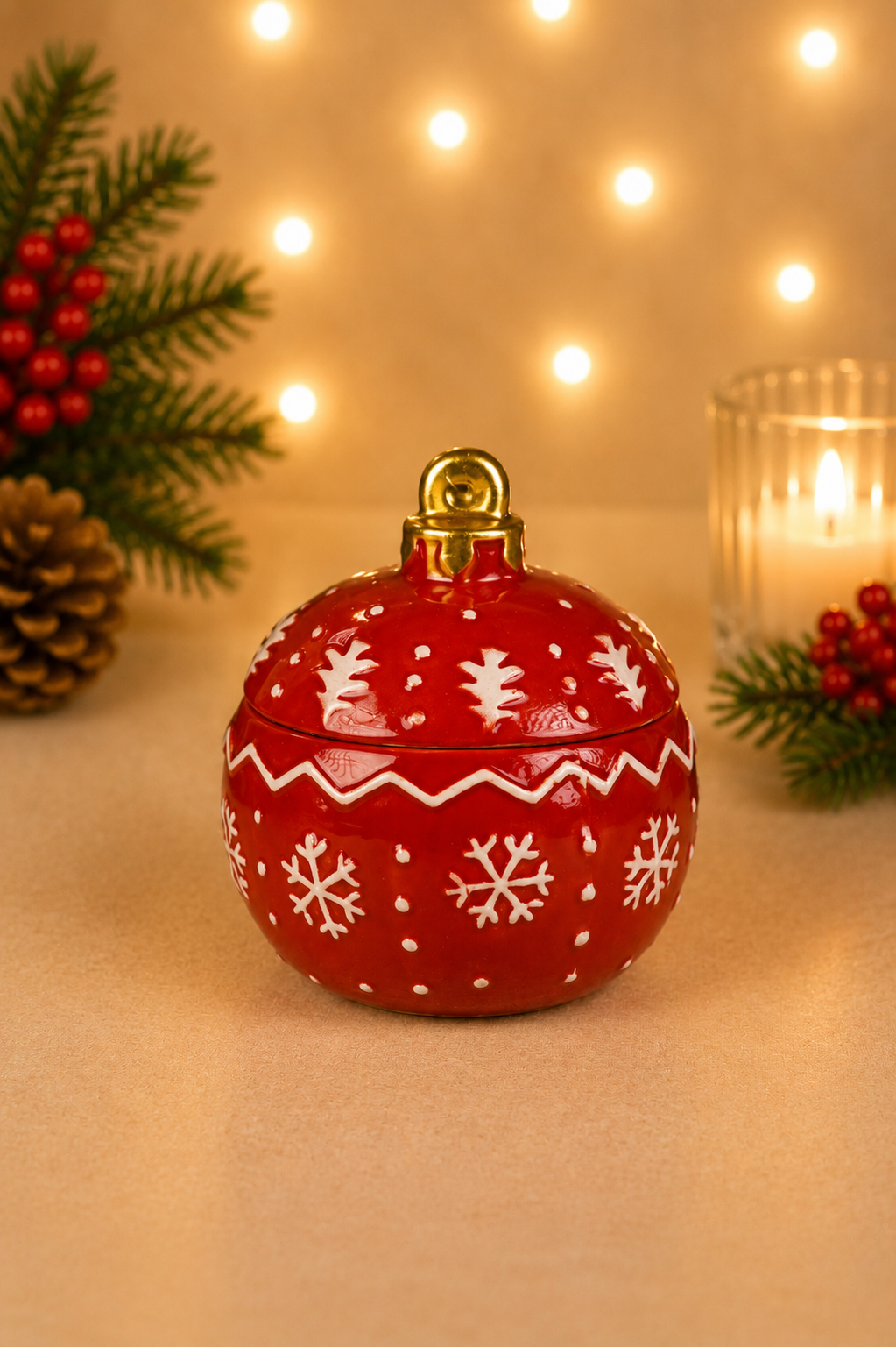 THD882 Red Christmas Snowflake Trinket Box with Lid