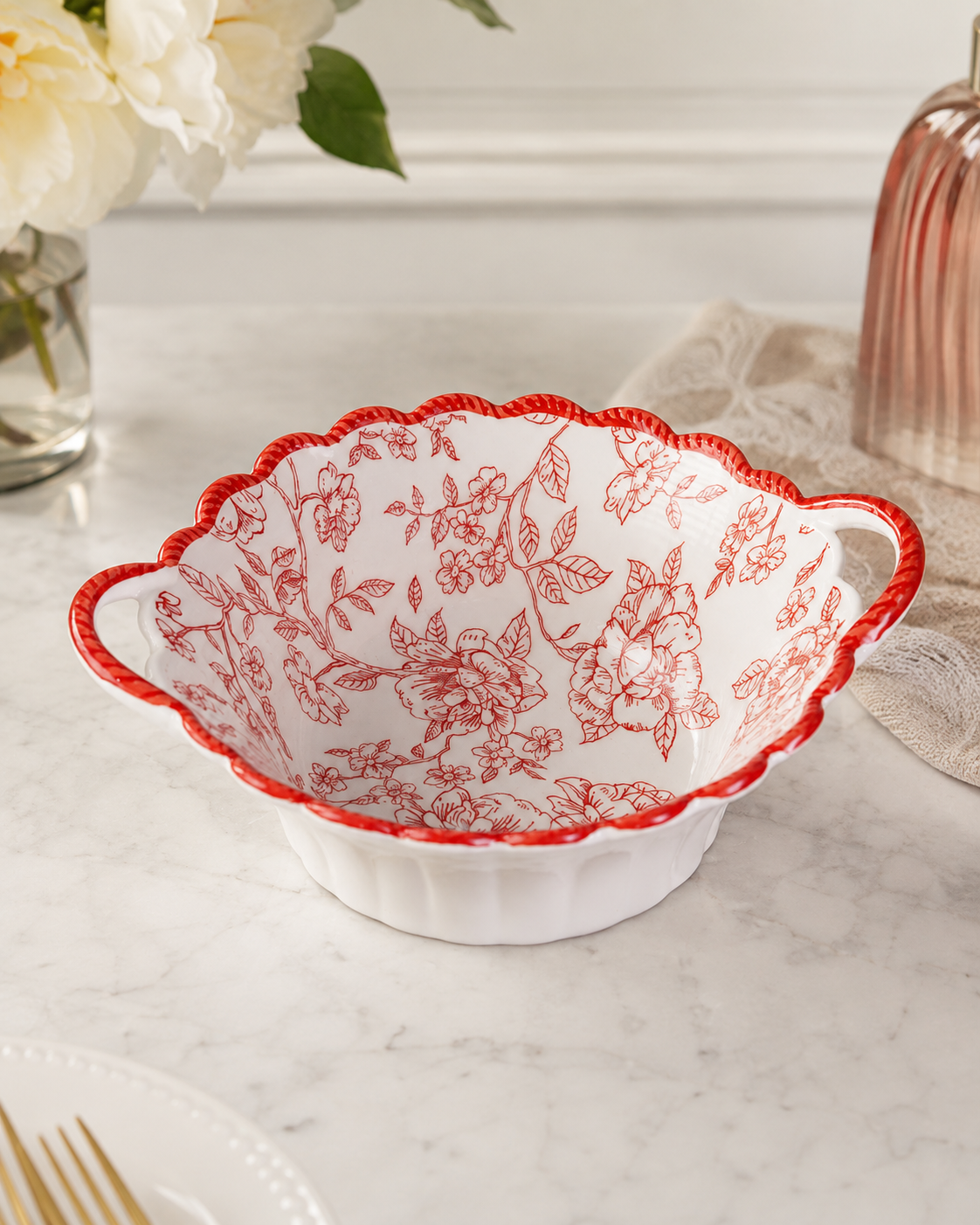 DD-172 Rosé Garden Floral Ceramic Serving Bowl