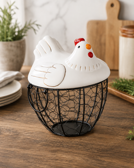 TT-37 Rustic Hen Ceramic Egg & Storage Basket
