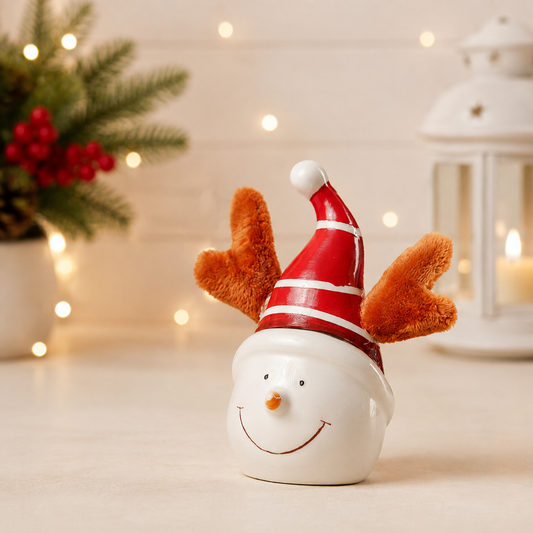 THD317 Christmas Snowman Figurine with Reindeer Antlers