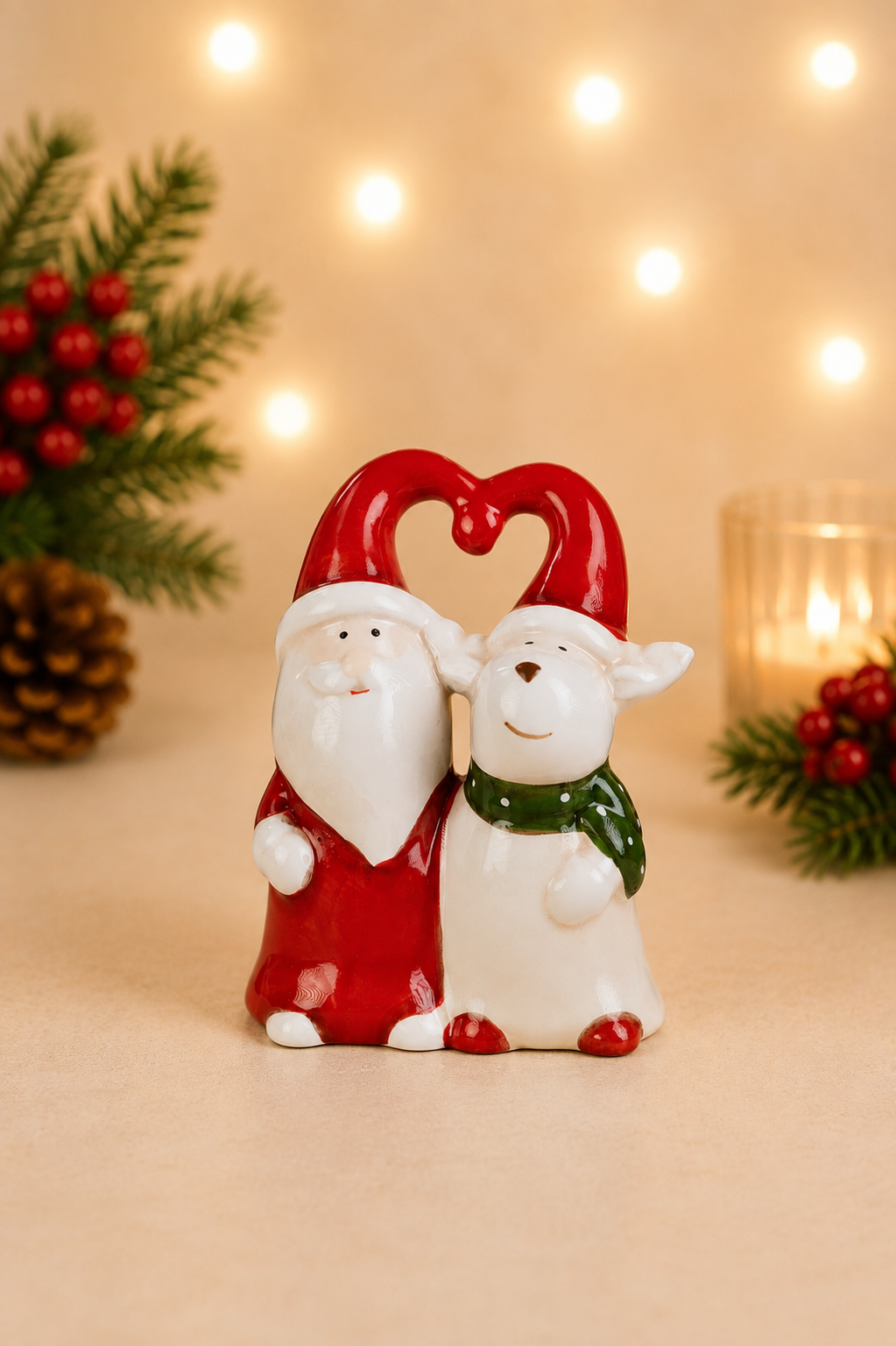 THD904 Santa & Reindeer Christmas Figurine – Festive Couple