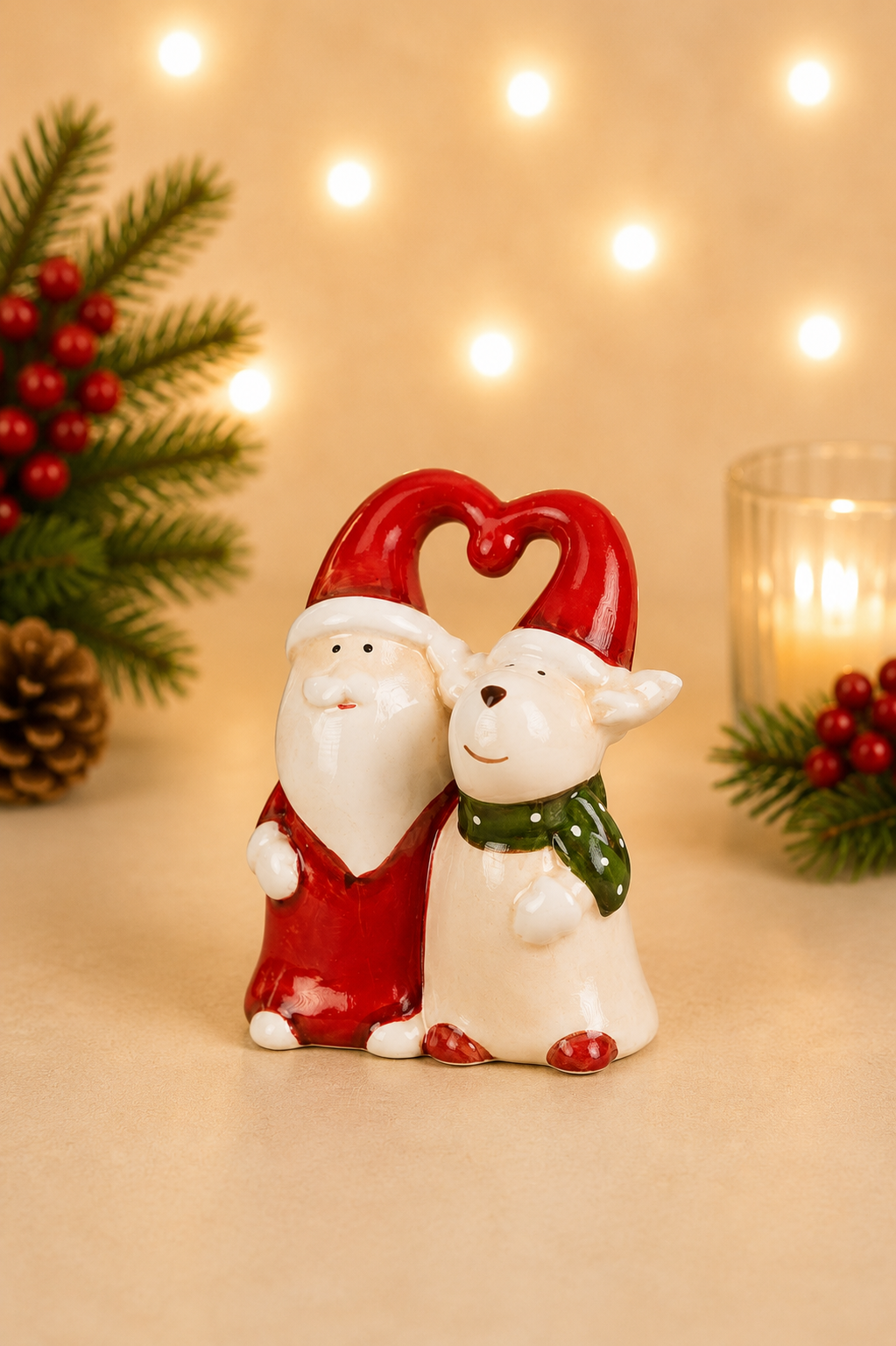 THD904 Santa & Reindeer Christmas Figurine – Festive Couple