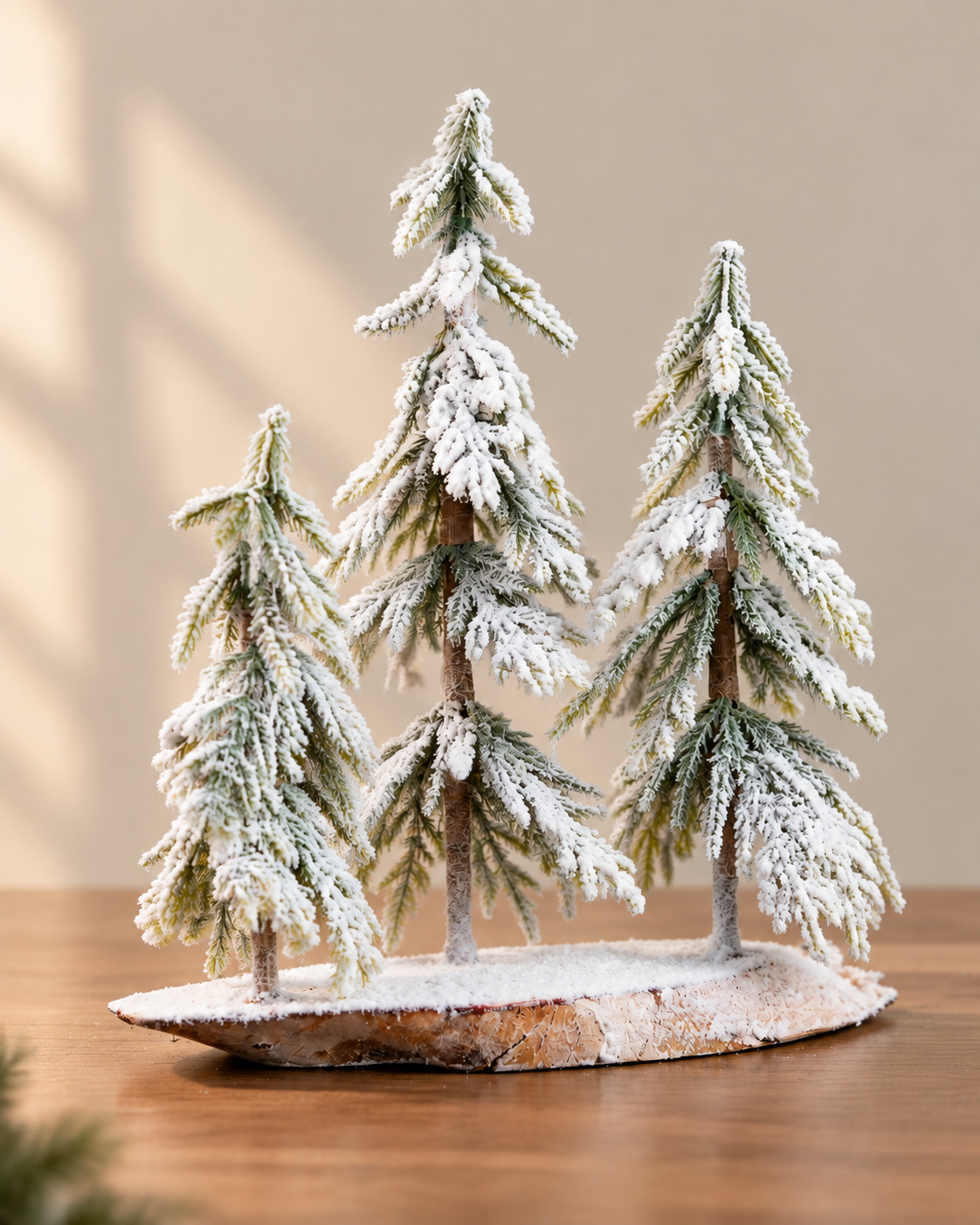 THD748 Snow Covered Christmas Pine Tree Forest Table Top Decoration