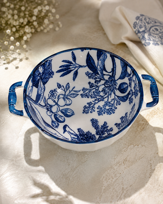 DD-168 Azure Botanical Ceramic Serving Bowl