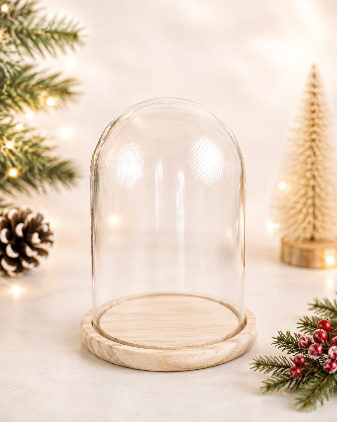 THD1003 Glass Cloche with Wooden Base – 9"